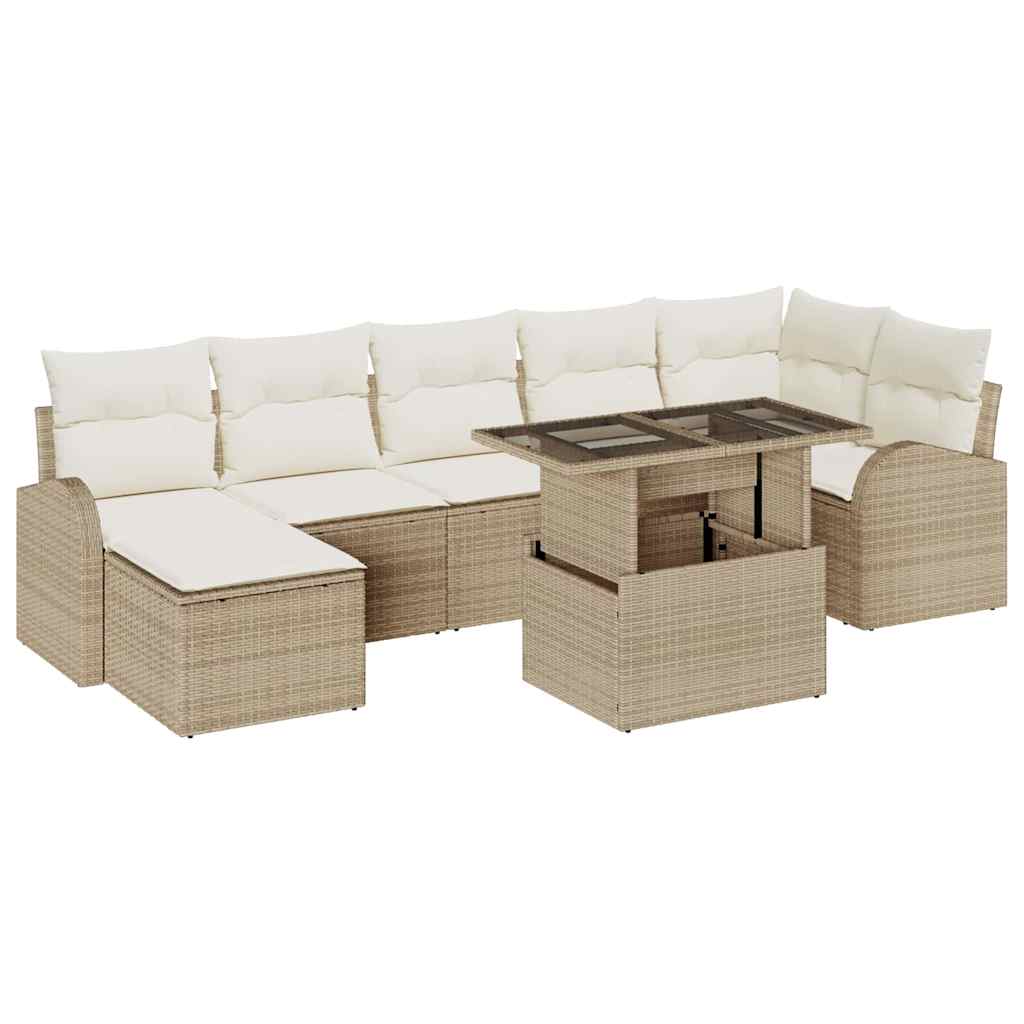 Garten-Sofa-Set mit Speicher 8 pcs Beige Poly Rattan